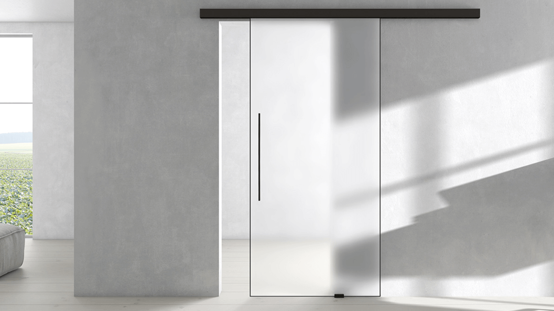 Ușă glisantă de interior - Kulttur ușă glinsata din sticla cu sistem de glisare negru